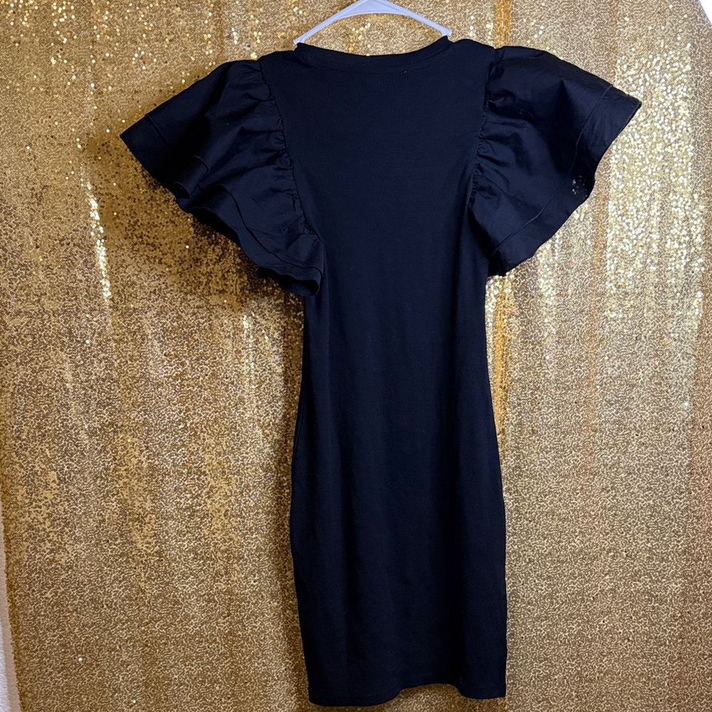 Zara Black Cotton Knit Butterfly Sleeve  Mini Dress - Picture 4 of 7